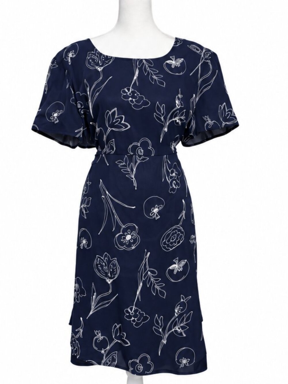 Talbots Vintage Navy Garden Veggie Floral Rayon Dress 18 Cottagecore